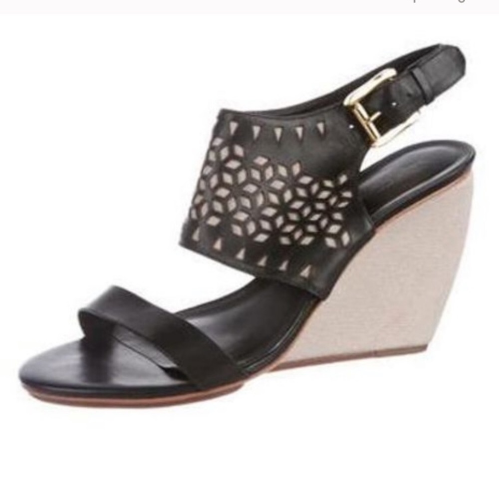 REBECCA MINKOFF /black laser cut wedge sandal NWOT